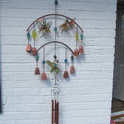 Bees & Bells Large Rotating Wind Chimes 51" Overall Height
