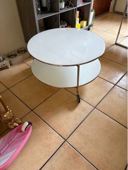 White glass metal frame wheeled center table