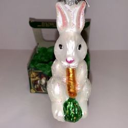 NOS Old World Christmas Glass Christmas Ornament, Peter Rabbit With Carrot