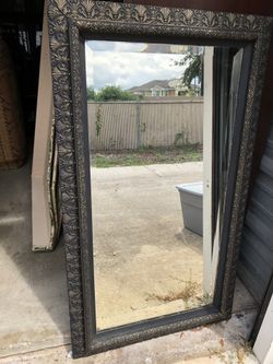 Antique Beveled mirror frame 29” x 52” x .5”d Mirror inside frame is 21.5” x 44” Full depth 3”
