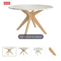36” Round Oak Dining Table with Marble Look
