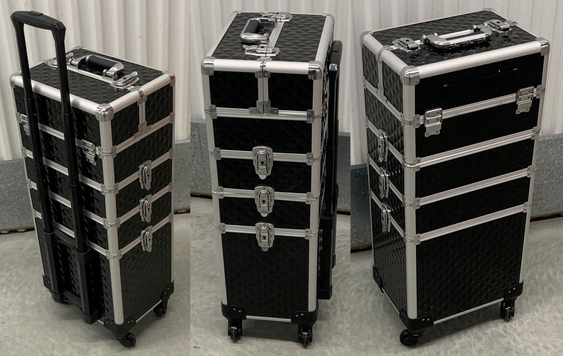 🎳 1 CAMORSA 4 in 1 Professional Makeup Train Cases Large Storage Cosmetic Case, BLACK... Value $110