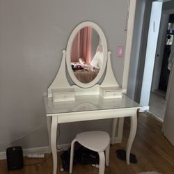White Vanity with Stool