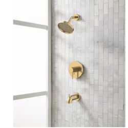 allen + roth Harlow Collection Brushed Gold Tub & Shower Set Round Head