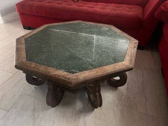 Vintage Octagonal Green Marble Coffee Table / Card Table – Mediterranean Italian Style
