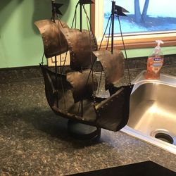 Vintage Metal Ship. Copper Color. Size Is 13 Inches Wide By 17 3/4 Inches Tall