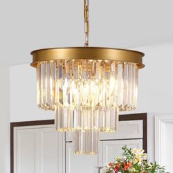 AXILIXI Gold Crystal Chandeliers 16” Modern Ceiling Pendant Light Fixture for Dining Room Dimmable Small Flush Mount Chandeliers Round for Foyer Kitch