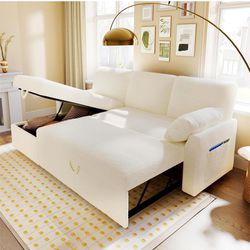 Sofa Bed- 2 in 1 Pull Out Couch Bed with Storage Chaise for Living Room, Sofa Sleeper