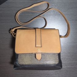 Fossil Kinley Leather Crossbody Black & Brown Snake Print 