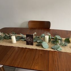 Wedding Table decor - Farmhouse Style. Candles, Table Numbers, Burlap Runner