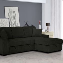 Sectional Sofa W Storage &. Pull Out Bed Available In Black, Brown, Gray, And Taupe