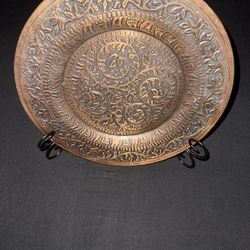 Embossed Copper Decorative Plate With Stand