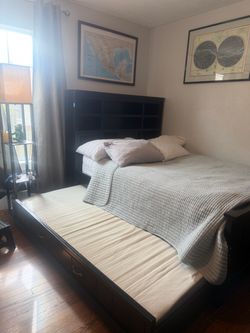 Like New Beautiful Black Full Bedroom Set + Twin Storage Trundle & Mattress