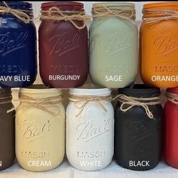 Chalk painted & distressed PINT sized - 6 mason jars
