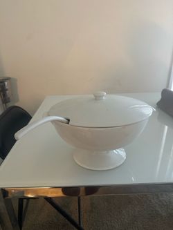 White Ceramic Soup Tureen with Lid and Ladle pottery barn