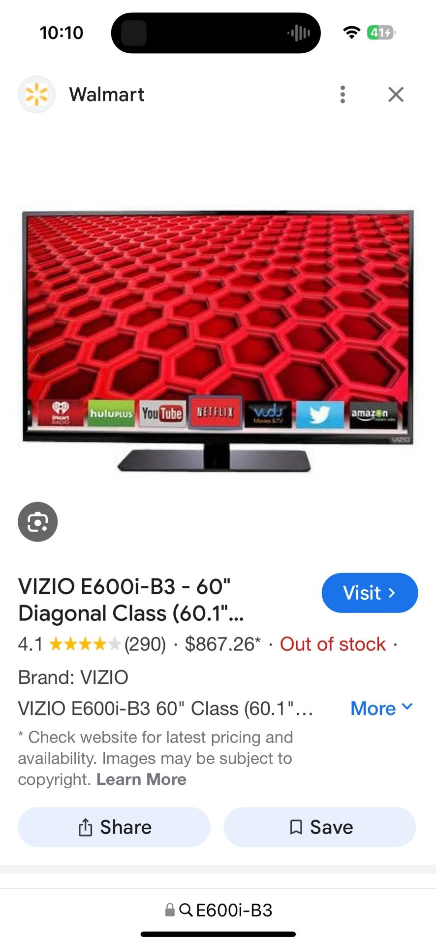 (2014) 120hz 60” Vizio liquid crystal tv (E600i-B3)