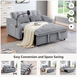 Brand New Pull Out Sofa Bed, 3-in-1 Convertible Loveseat Sleeper Sofas with USB/Type C, Modern 2 Seater Velvet Couch for Living Room, Apartme
