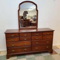 Vintage Solid Cherry Triple Dresser With Mirror - 12 Drawers - Solid Pennsylvania Cherry By Cresent Mfg Co