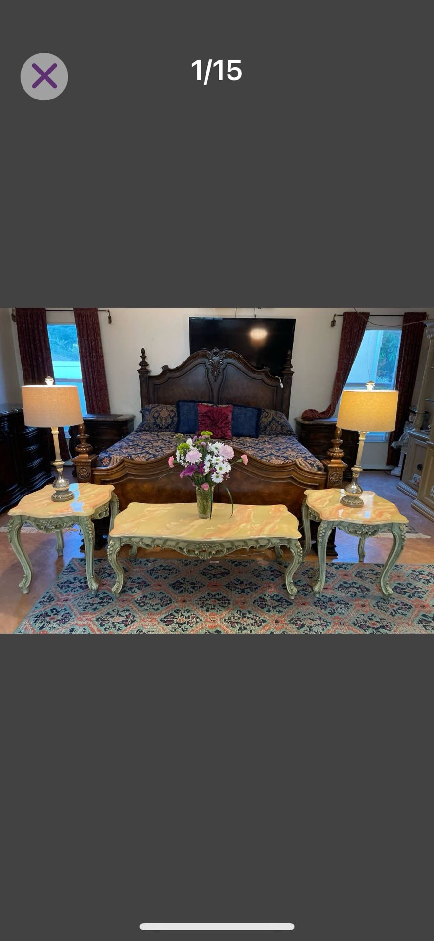 Beautiful Solid Wood And Marble Large Coffee Table and 2 Two Matching Large End posting