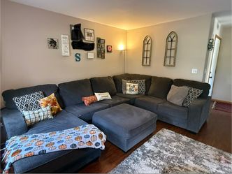 Gray Fabric Sectional Sofa with Ottoman