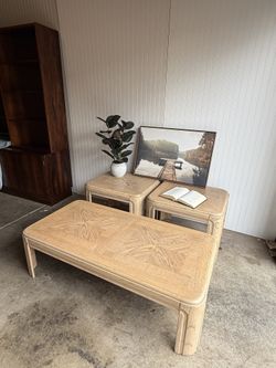 ✨ Refinished Warm Vintage Coffee Table Set — 3 Pieces ✨