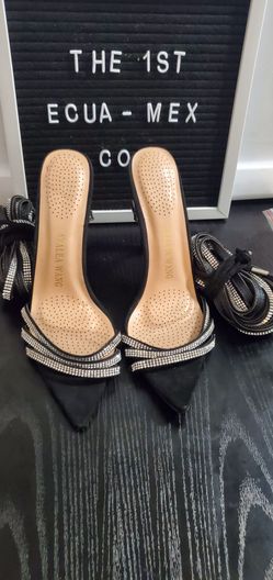 Azalea Wang Black Rhinestone Lace-Up Heels
