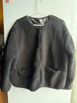H&M Divided Women’s Black Fleece Lined Button Front Jacket w/ Pockets XL