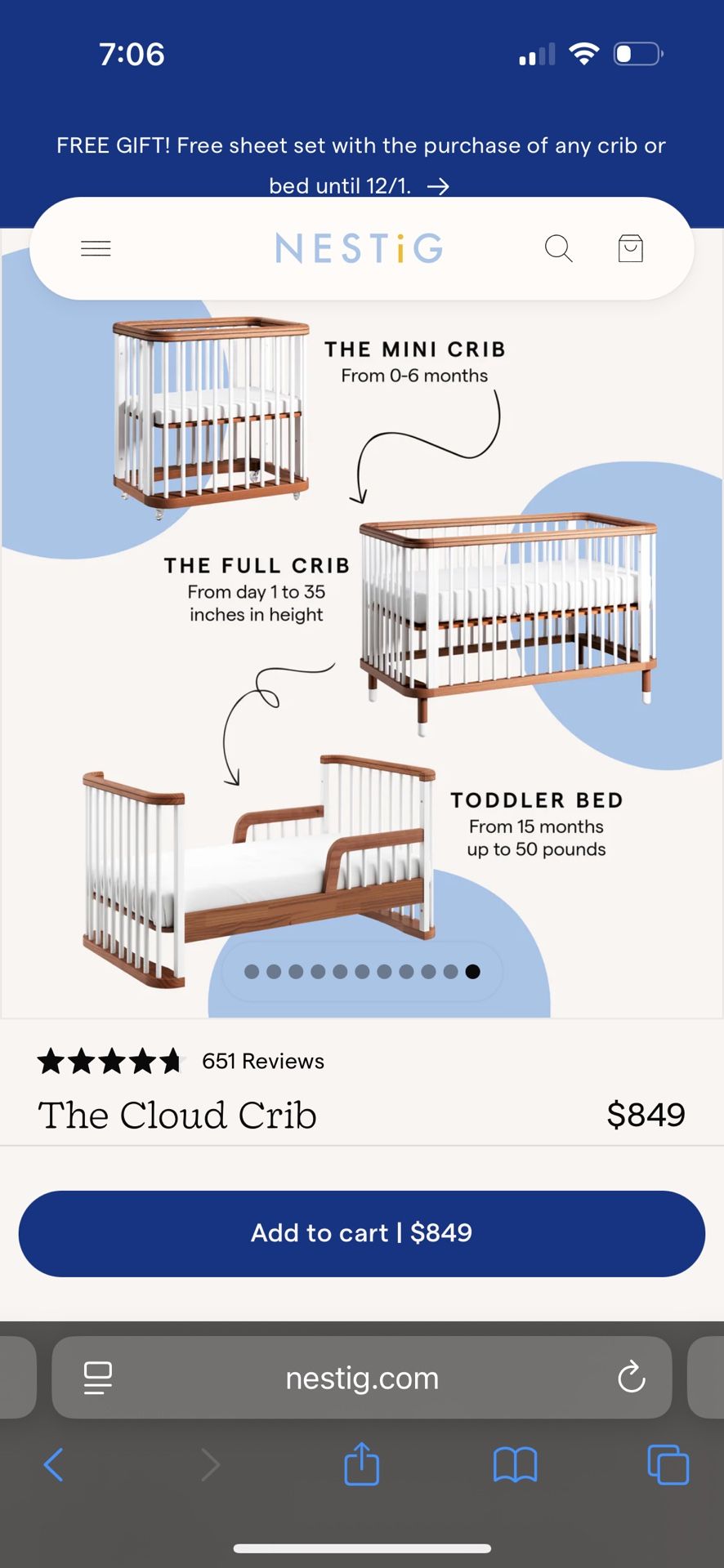 Nestig Crib and Avocado Crib Mattress - Baby to Toddler bundle 
