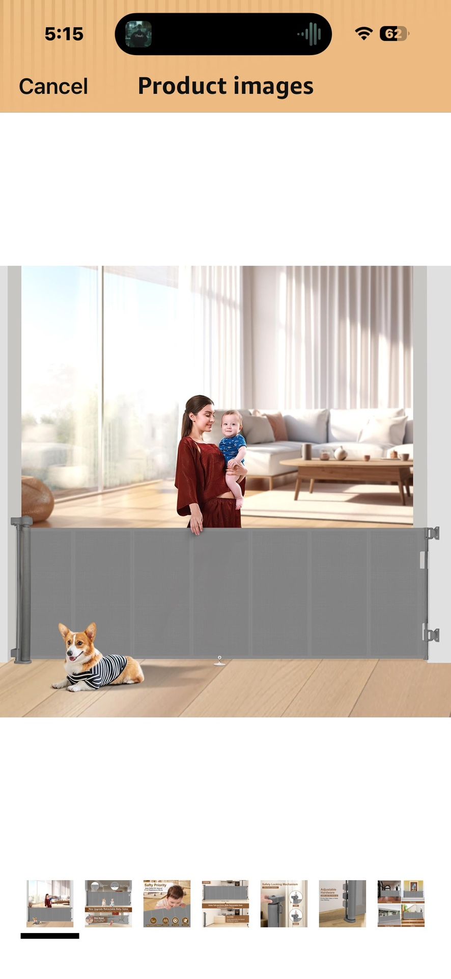 New Open Box Gray 120 inch Retractable Baby Gates 34 inch Tall, Retractable Gate
