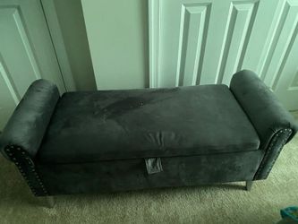 Tufted Velvet Storage Bench with Nailhead Trim (