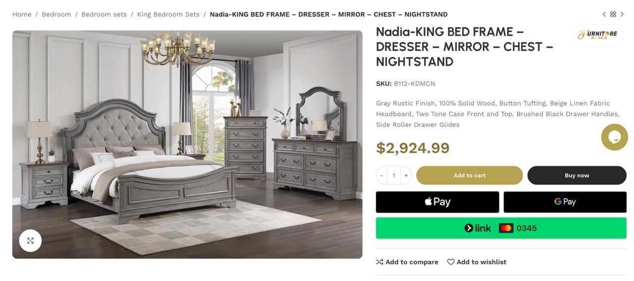 Nadia-KING BED FRAME – DRESSER – MIRROR – 2NIGHTSTANDS