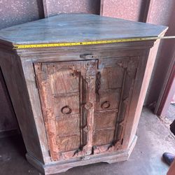 Rustic Distressed Blue Corner Cabinet