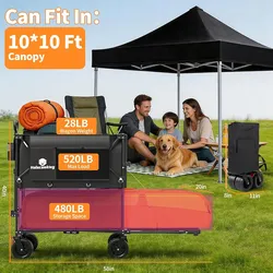 480L Double Decker Wagon, 58" L Extended Foldable Utility Cart
with Tailgate, Big All-Terrain Wheels with Brakes, 520lbs Heavy Duty Collapsible Wagon