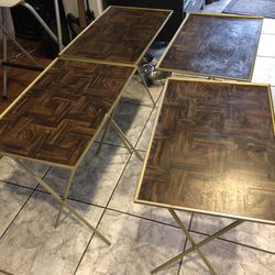 Vintage Set Of 4 Snack Tables With Stand-reduced Price