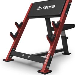 Preacher Curl Bench, Seated Arm Isolated Barbell Dumbbell Bicep Station, Bicep Curl Machine with 2 Bar Holders for Home Gym,Red