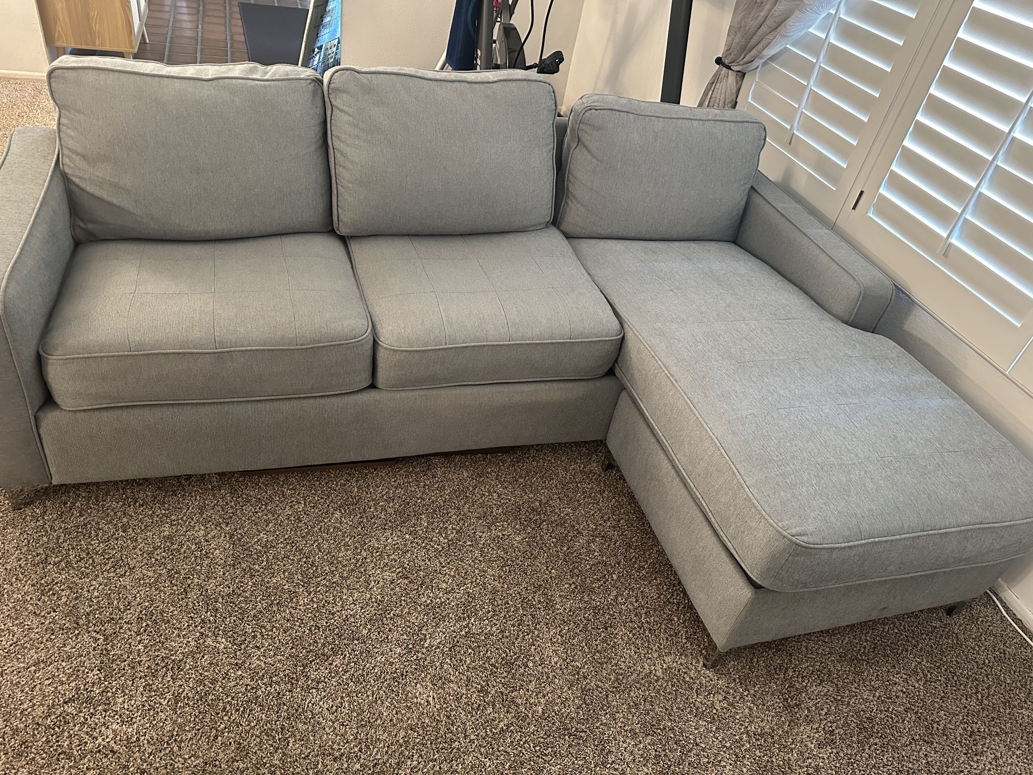 Blue Fabric Chaise Sofa Couch (Interchangeable Sides)