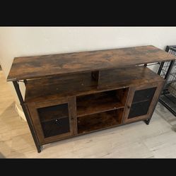 TV Stand 55 inch TV, Tall Entertainment Center with Storage, Farmhouse Industrial TV Console for Bedroom Living Room, Rustic Brown