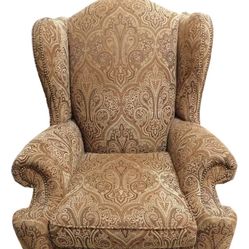 Oversized Taylor King Carved Ram Feet Paisley Wingback Armchair 