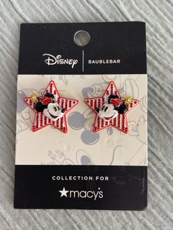 DISNEY BAUBLEBAR MINNIE MOUSE STAR STRIPE CRYSTAL EARRINGS USA AMERICANA JULY 4