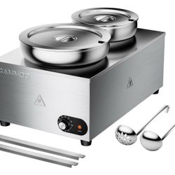 20qt 2-in-1 Electric Soup Warmer and Steam Table Food Warmer, 1200W Stainless Steel Bain Marie Pot, 86~185°F Adjustable Temp, Commercial Soup Kettle f