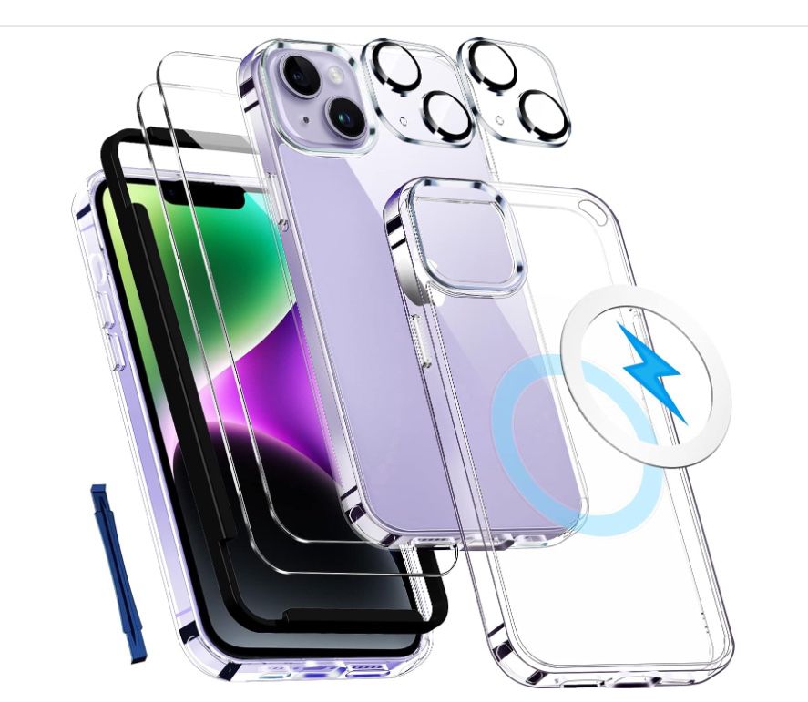 New [7 in 1 for iPhone 14 Plus Case, with 2 Pcs Screen Protector ＆ 2 Pcs Camera Lens Protector