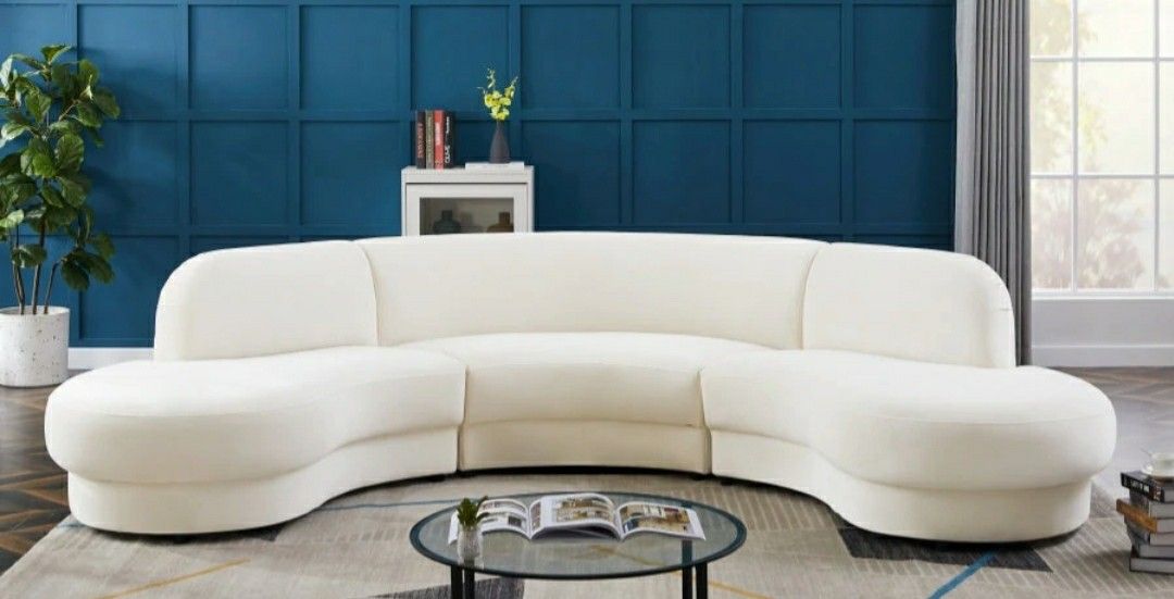 Rosa Velvet 3-Piece Cream Sectional