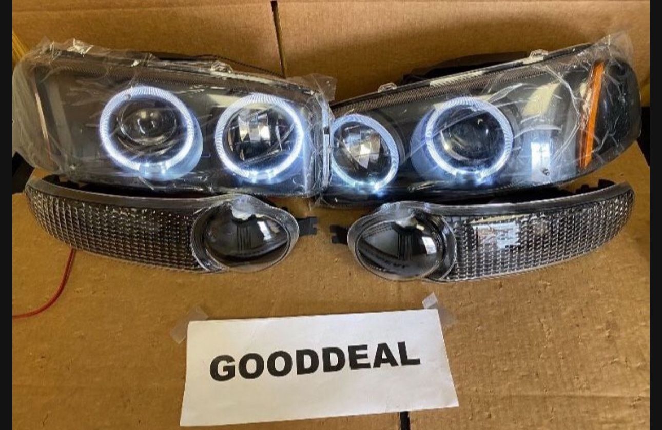 #70 Fit 02-06 Sierra Denali Set Black Halo Dual Led Headlight Light