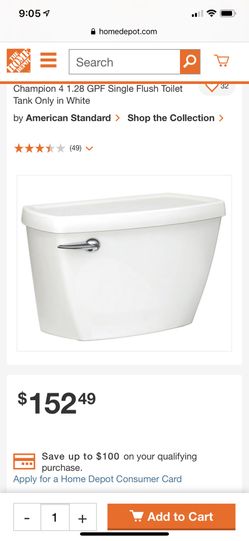 Champion 4 1.28 GPF Single Flush Toilet Tank Only in White