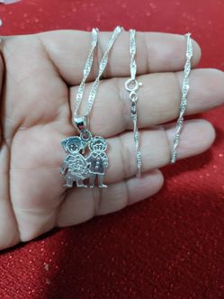 Sterling Silver Necklace 2 Girls Pendant
