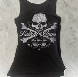 Vintage Y2K Japanese Skull & Crossbones Tank:COULD SHIP FOR FREE JUST MESSAGE ME: SIZE:M