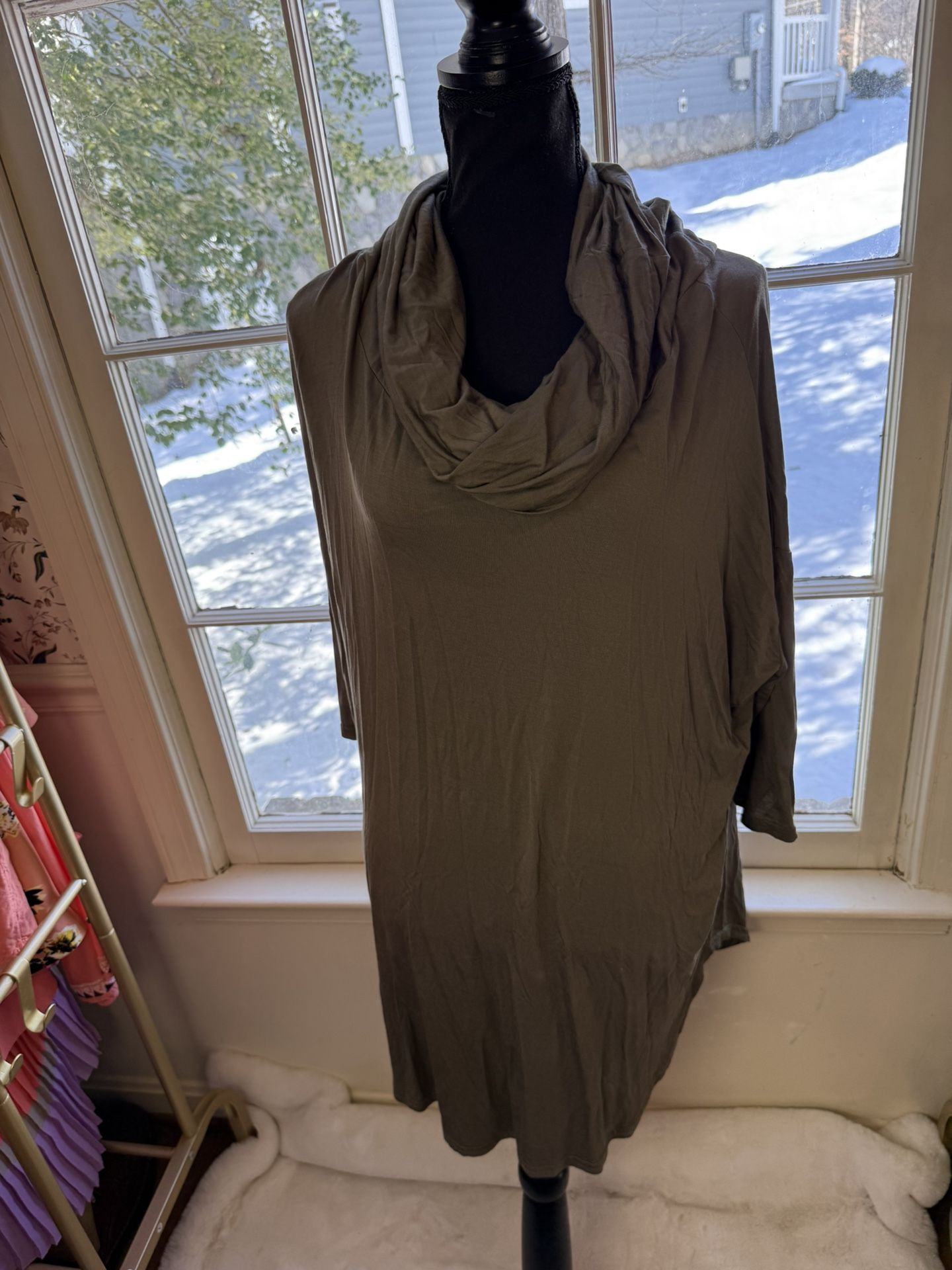 Anna Jane X Large Rayon Forest Green Cowl Neck Short Sleeve Top 