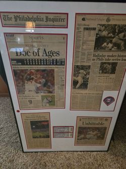 Framed roy halliday articles of his 2010 playoff no hitter