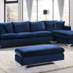 BRAND NEW LUXURY VELVET SECTIONAL WITH OTTOMAN 