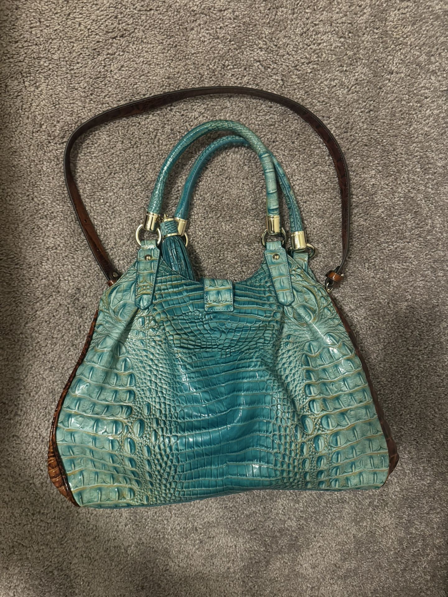 Large Brahmin Elisa Turquoise Paraty Two Tone Leather Hobo Handbag
